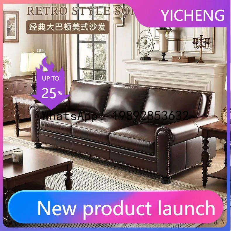 

Hys genuine leather sofa - top grain leather, straight-row design, compact modular sofa for living room