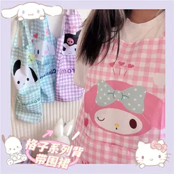 Cute Plaid Sanrio Kuromi Cinnamoroll My Melody Apron Home Kitchen Household Anti Dirt Apron Big Girl Woman Apron