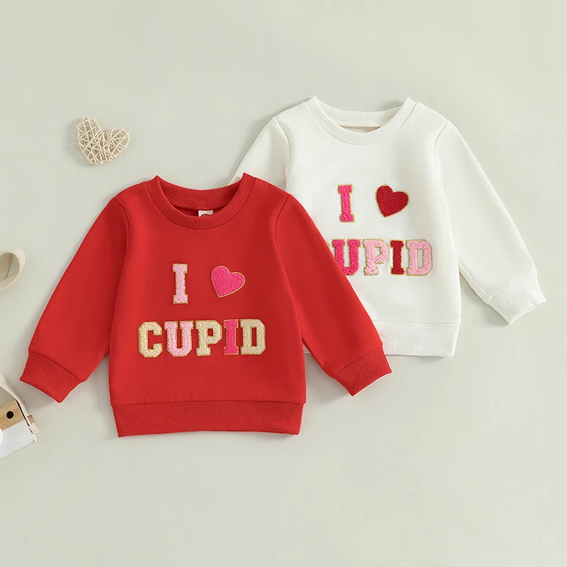 Baby Girl Valentine Sweatshirt Cute Letter Embroidery Round Neck Long Sleeve Fall Tops for Toddler Children Autumn Clothes