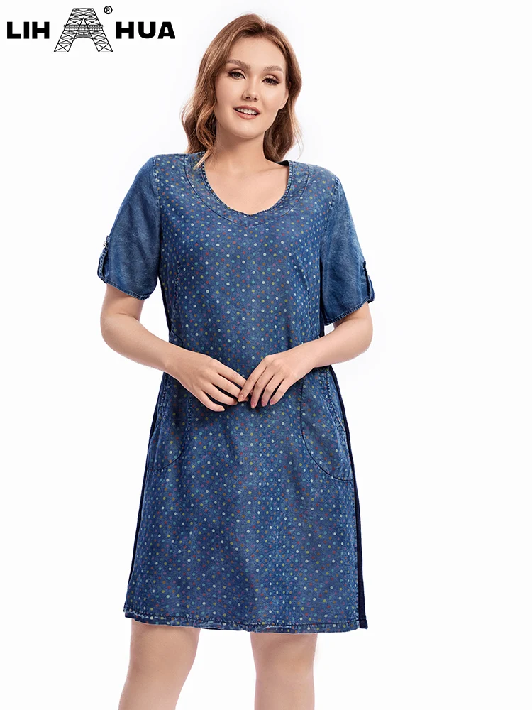 Women\'s Plus Size Denim Dress Summer Chic Elegant Dress For Chubby Women\'s Woven Cotton Dress