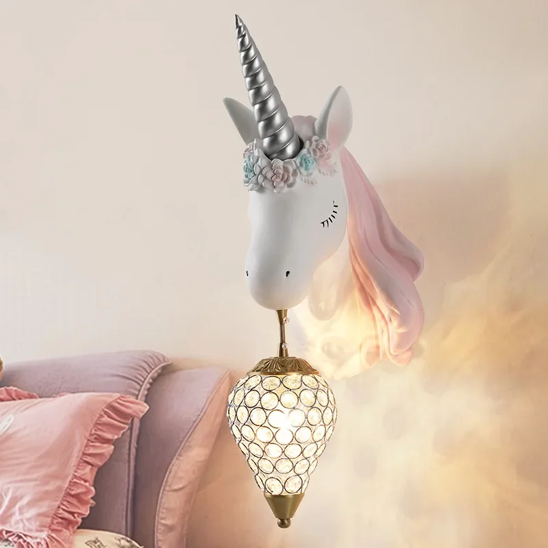 Simple Lovely Unicorn Led Wall Lamp Bedroom Bedside Lamp Girl Pink Creative Room Sconce Wall Lights Cartoon Unicorn Lamp WF1010