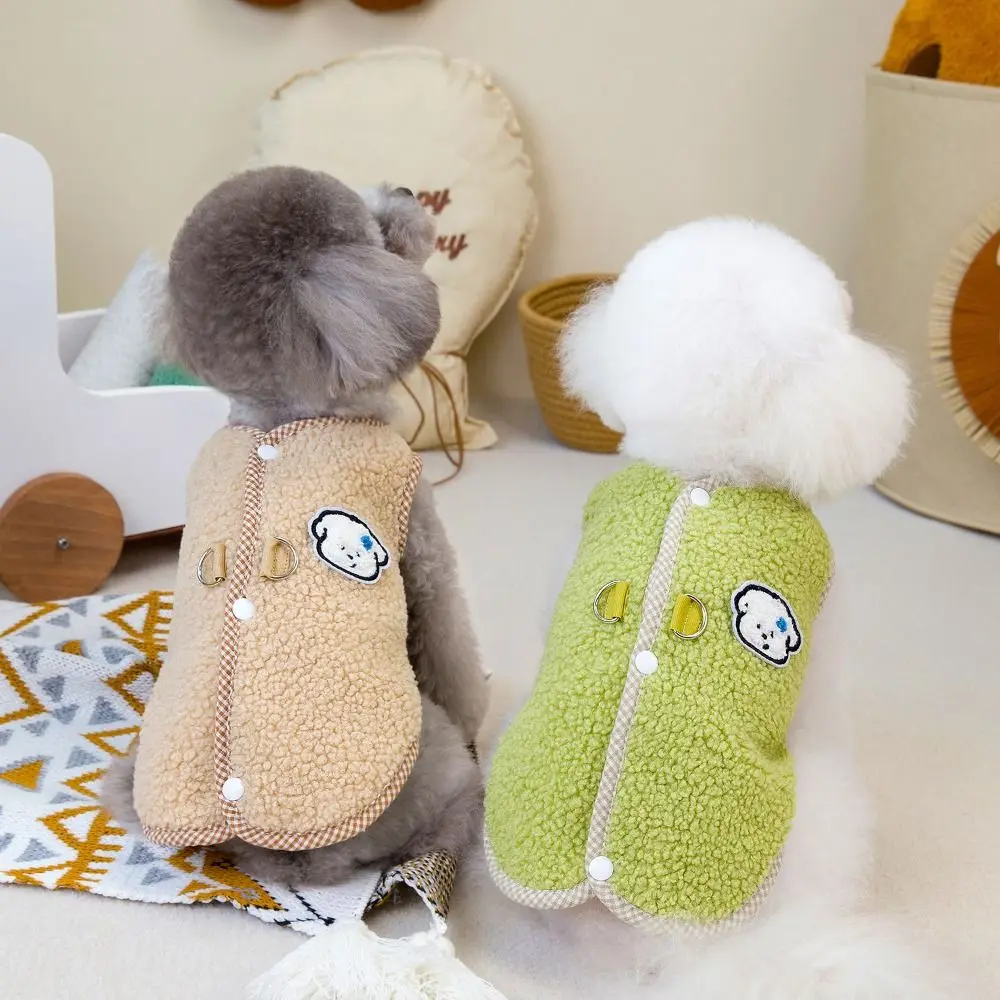 Roupas de colete para animais de estimação dos desenhos animados colete de cachorro casaco macio padrão de urso roupas quentes para cães com anel d abertura traseira trajes de gato de inverno inverno