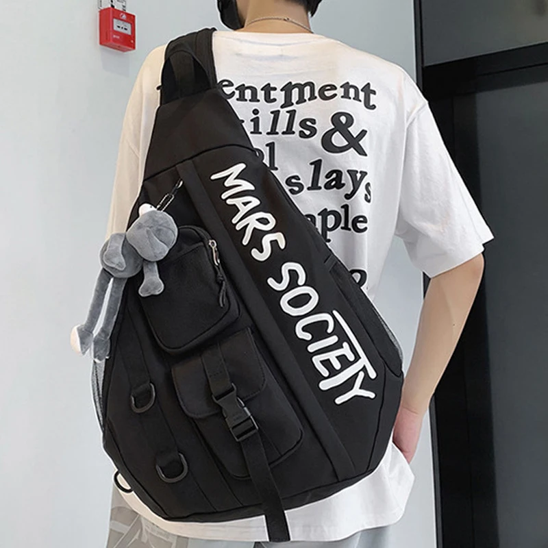 

Men's Korean Trend Messenger Shoulder Bag Sports Travel Large Capacity Backpack Female Students Crossbody Chest Casual Bag Bolso