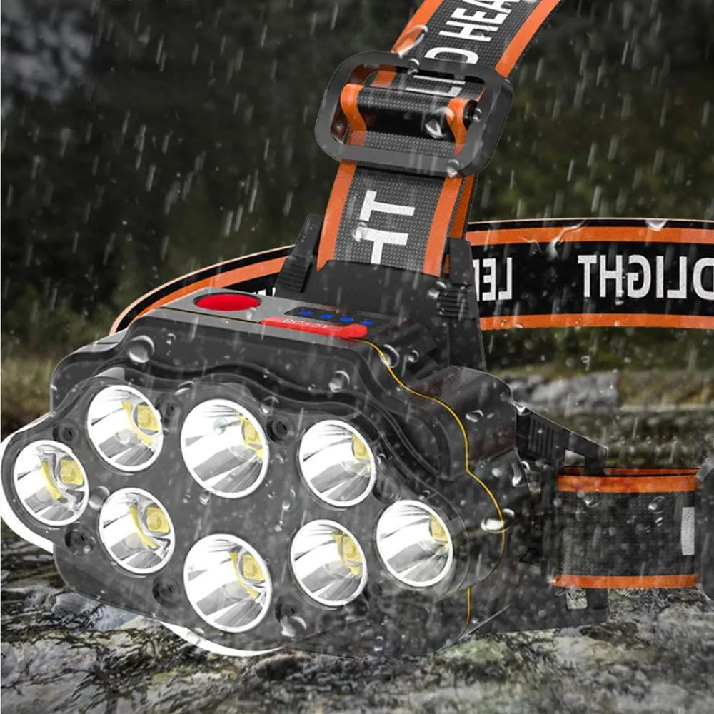 

Headlight USB rechargeable high brightness 2000 lumens display with four modes of charging capacity IPX4 waterproof outdoor LED
