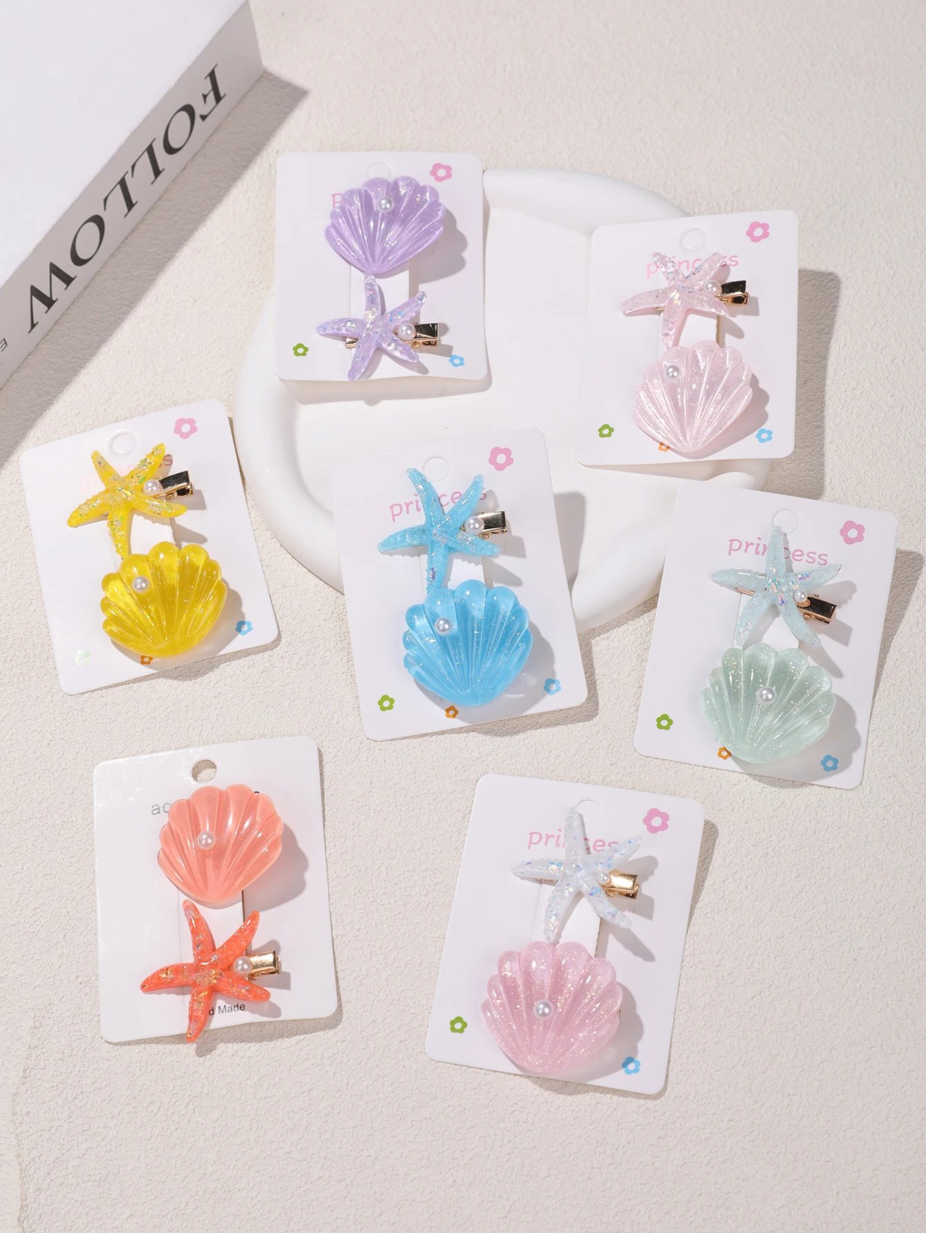 

1 Card Shiny Starfish Shell Hair Clip Cute Girl Edge Clip Duckbill Clip Super Fairy Temperament Vacation Side Hair Clip Headband