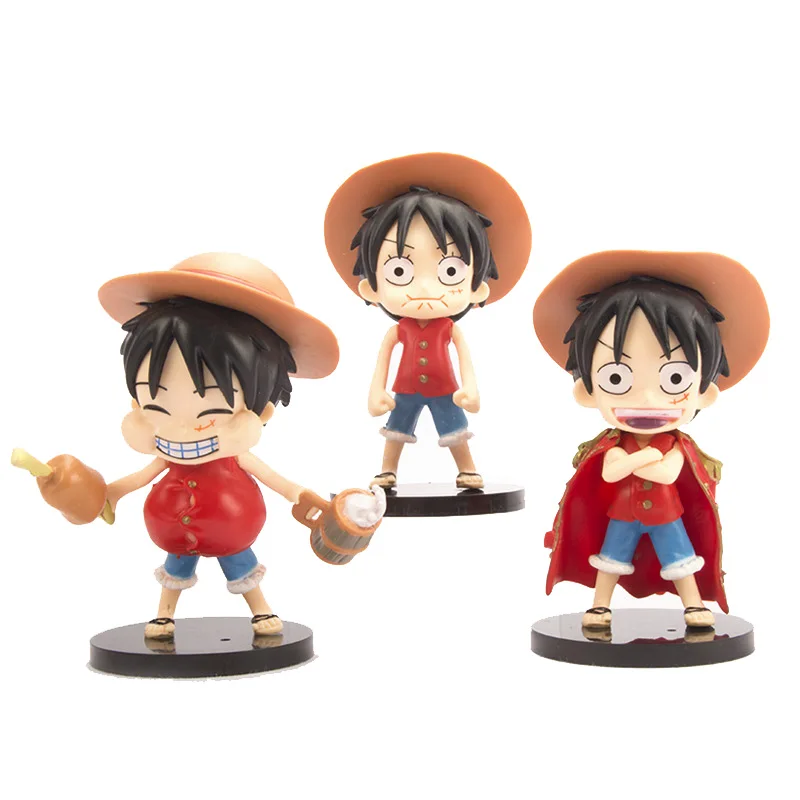 Figurine One Piece Monkey D Luffy en PVC, 3 Pièces, Modèle d'Expression, Jouet de Collection, Cadeau