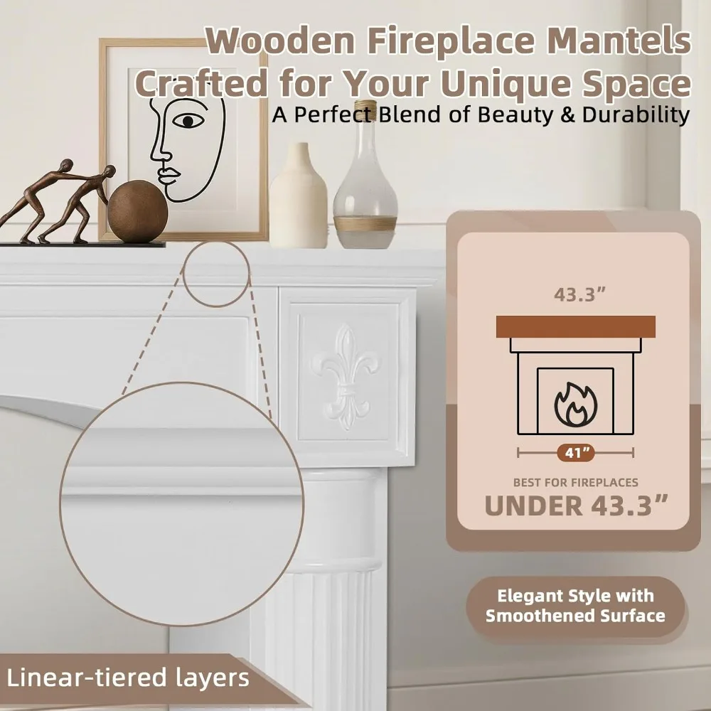 White Freestanding Fireplace Mantel Surround with Legs, Modern MDF Wooden Surround Mantel for Electric Fireplaces, Waterproof &