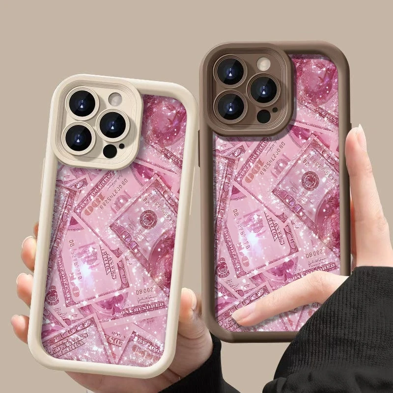 Casing Ponsel Lunak Pola Cetak Uang Kertas Merah Muda untuk Xiaomi Redmi Note 14 Pro Plus 5G 13 12S 12 11 10 14C 13C 12C Sampul Tahan Benturan