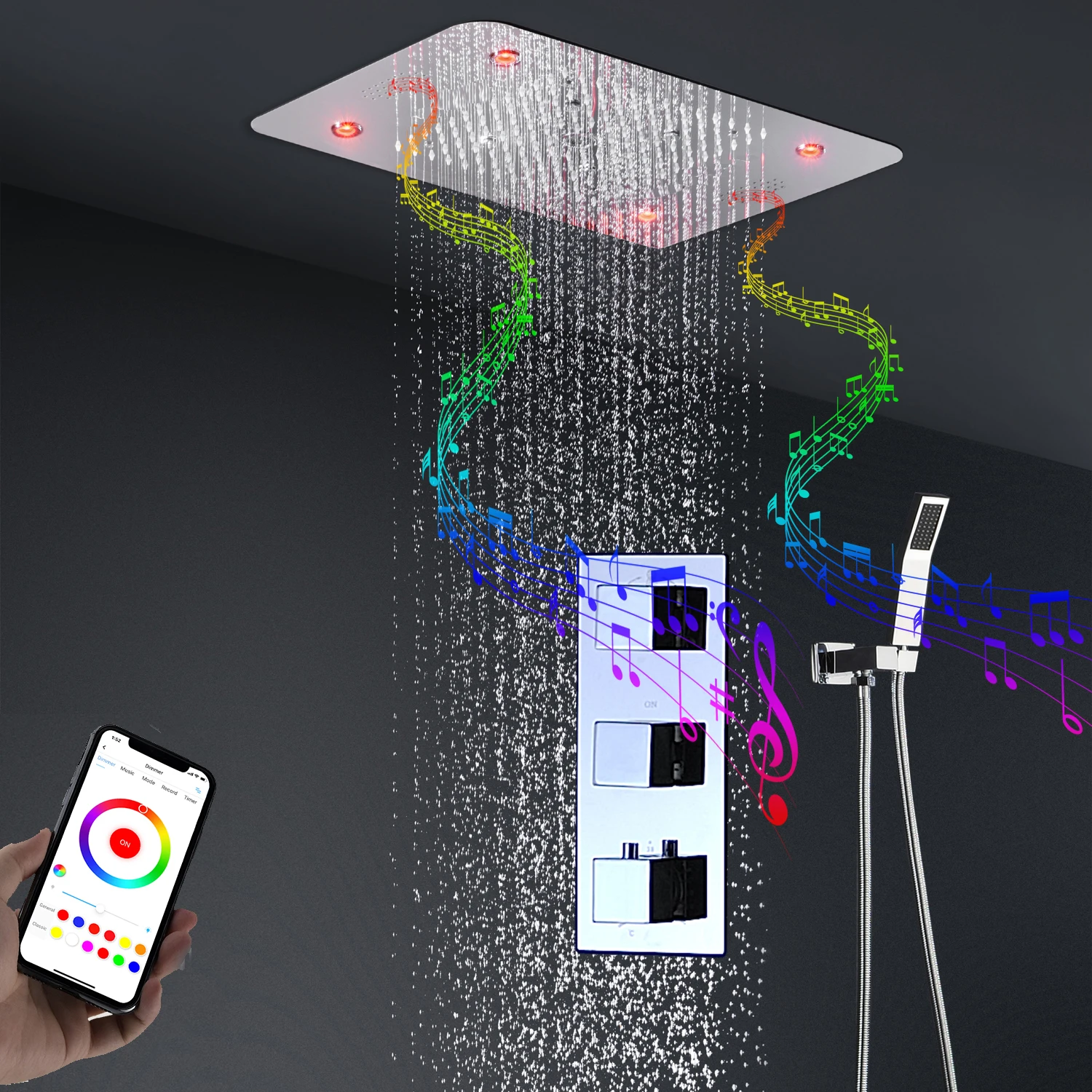 بلوتوث الموسيقى دش نظام السقف LED دش المطر رئيس 3 وظائف تدليك الأمطار دش مجموعة خلاط ثرموستاتي صنبور عدة