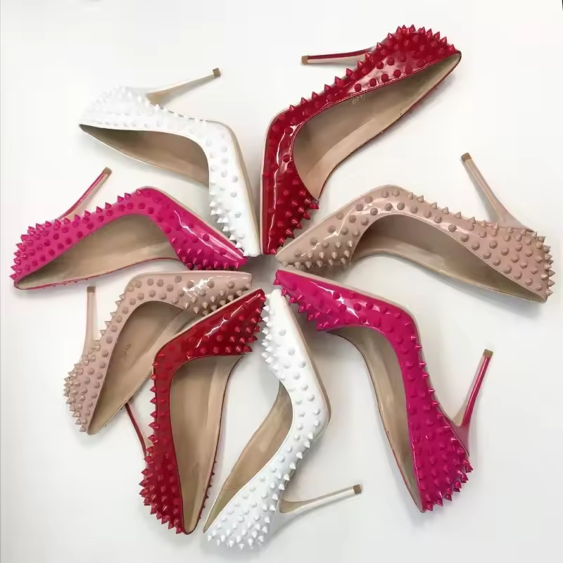 New Sexy Purple Inlaid Fashion High Heels Pink Rivet Professional Office Women's Shoes 12cm Large Temperament Single Shoes - AliExpress