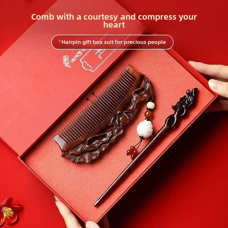 

Sandalwood Hairpin, Hair Comb, Antique Hairpin, Headgear Gift Box Set, Chinese National Style Mother's Day Gift.