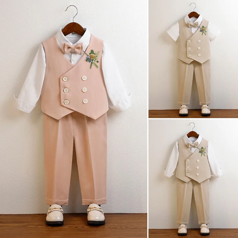 Classic Double-Breasted Suit for Boys 2 To12 Years Elegance for Young Gentlemen Evening Blazer Set Children Performance Costume