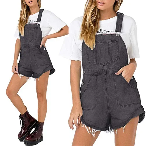 Barboteuses femmes jean Denim lavage une pièce solide Shorts poches droites décontracté ample bases épissé bouton en détresse 2025