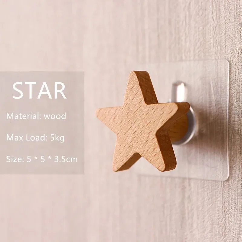 Children\'s Room Decorative Hooks Wood Wall Hooks Star Key Hook Modern Creative Coat Hook Rack Wall Hanger Bag Hooks for Hanging