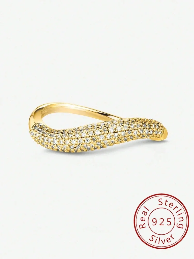 

925 Sterling Silver Zircon Wave Shape Ring For Women Daily Wear Outfit Anniversary Engagement Party High Quality Fine Jewelry