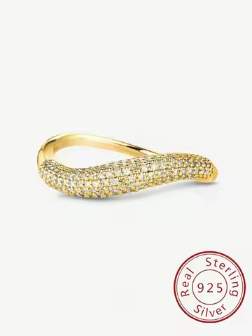 925 Sterling Silver Zircon Wave Shape Ring For Women Daily Wear Outfit Anniversary Engagement Party High Quality Fine Jewelry
