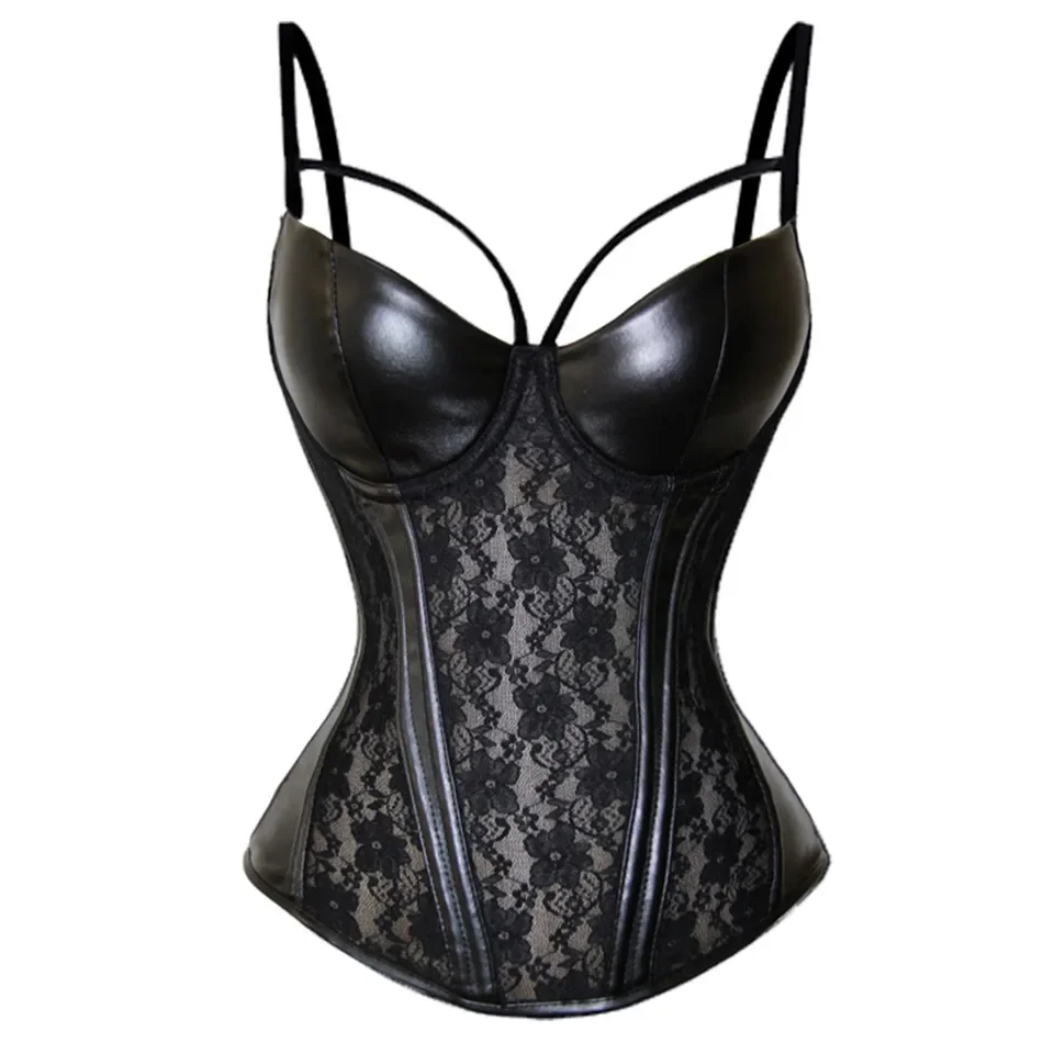 Women Leather Corset Top Bustier Gothic Bra Push Up Bodice Sexy Lingerie Corselet Slimming Body Shaper Underwear Plus Size