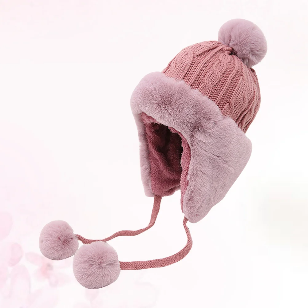 

Winter Warm Knitted Hat with Earflaps and Pom Pom String Soft Headwear for Adults Stylish Cap for Autumn Winter Season