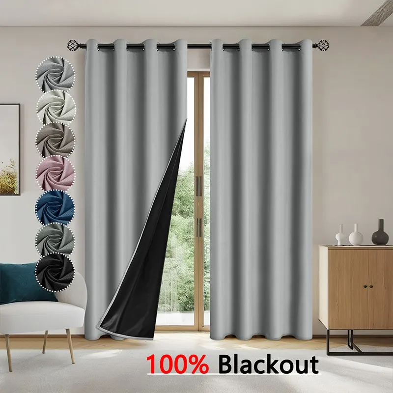 

1pc Full Light Blocking Curtain UV Protection Drapery Total Privacy for Bedroom Blackout Curtains with Grommets Home Decoration