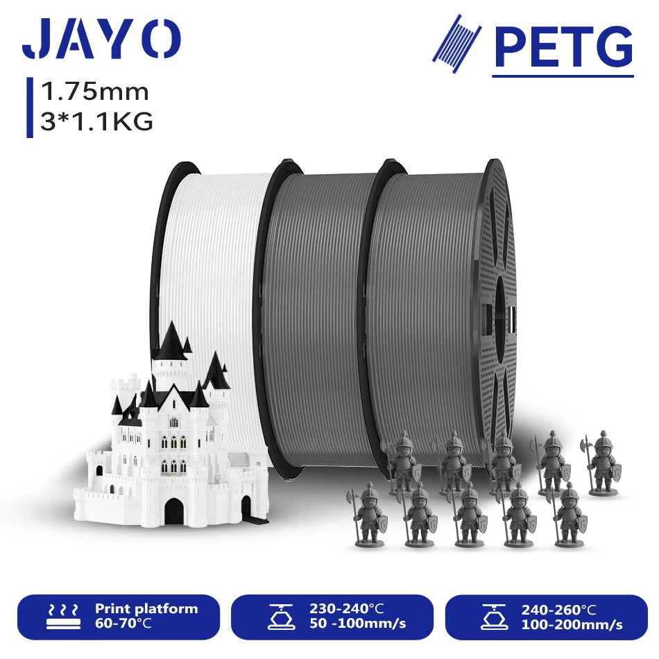 JAYO 3,3KG 3D PETG Klares Druckerfilament 1,75MM Hochfest Ohne Blasen Sauber Gewickelt für 3D 99% FDM DIY Geschenkmaterial