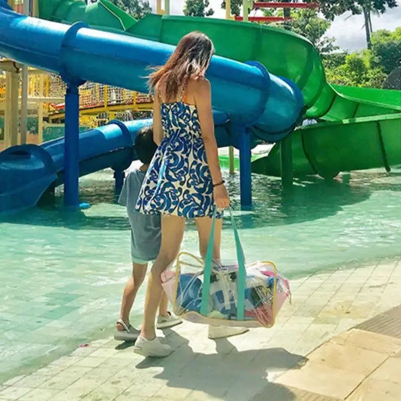 Pvc transparente piscina bolsas femininas verão grande capacidade sacos de ombro plástico praia tote à prova dwaterproof água bolsa feminina com