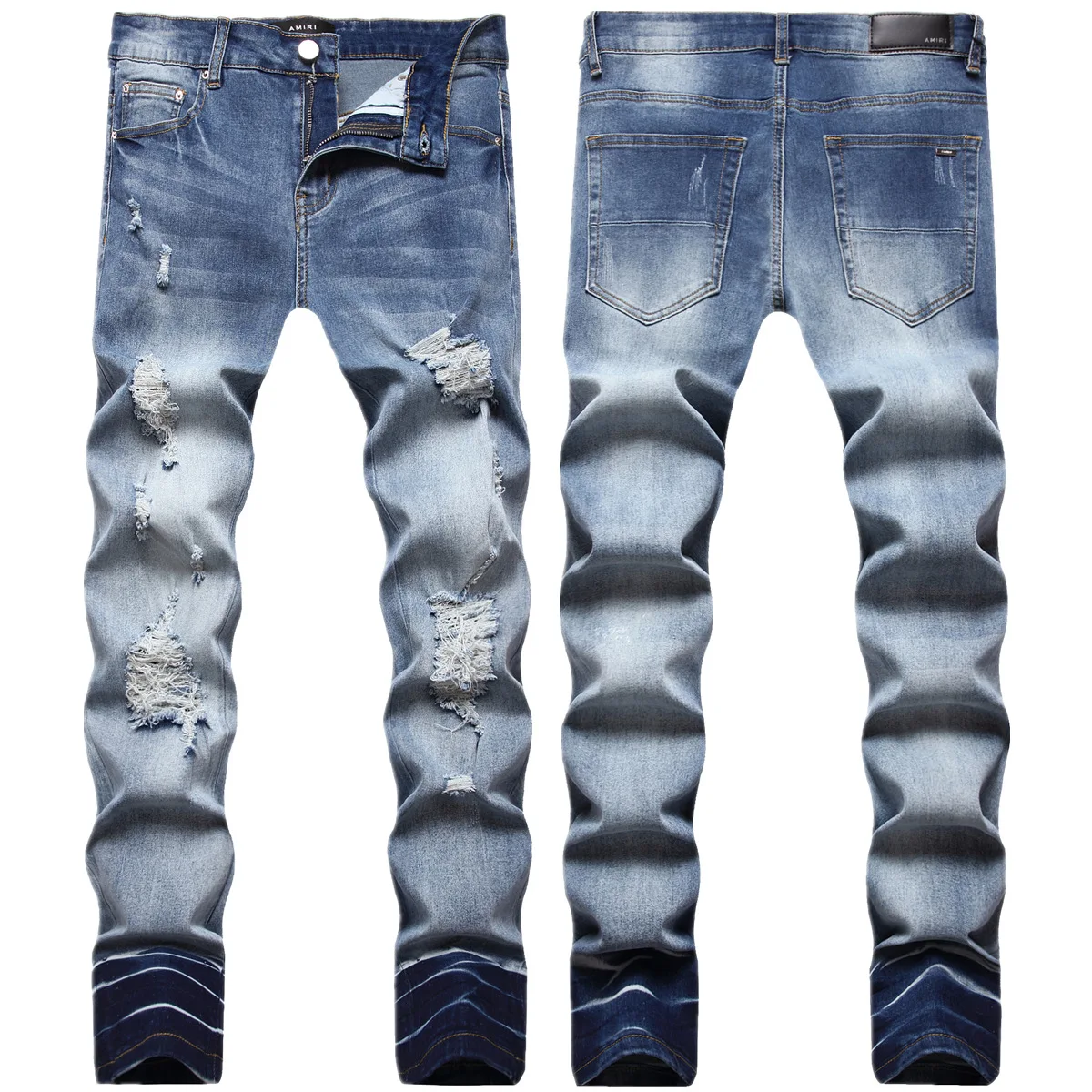 

2021 Fashion Hip Hop Patch Men Retro Jeans Knee Hole Biker Jeans Men Loose Slim Destroyed Torn Ripped Denim Man Jeans