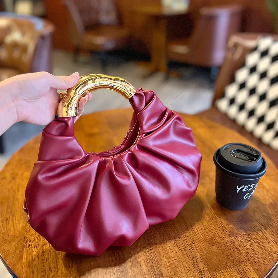 Fashion Glossy Pleated Bag Cloud Bag niche Irregular hardware Handbag High-End Simple Handbag