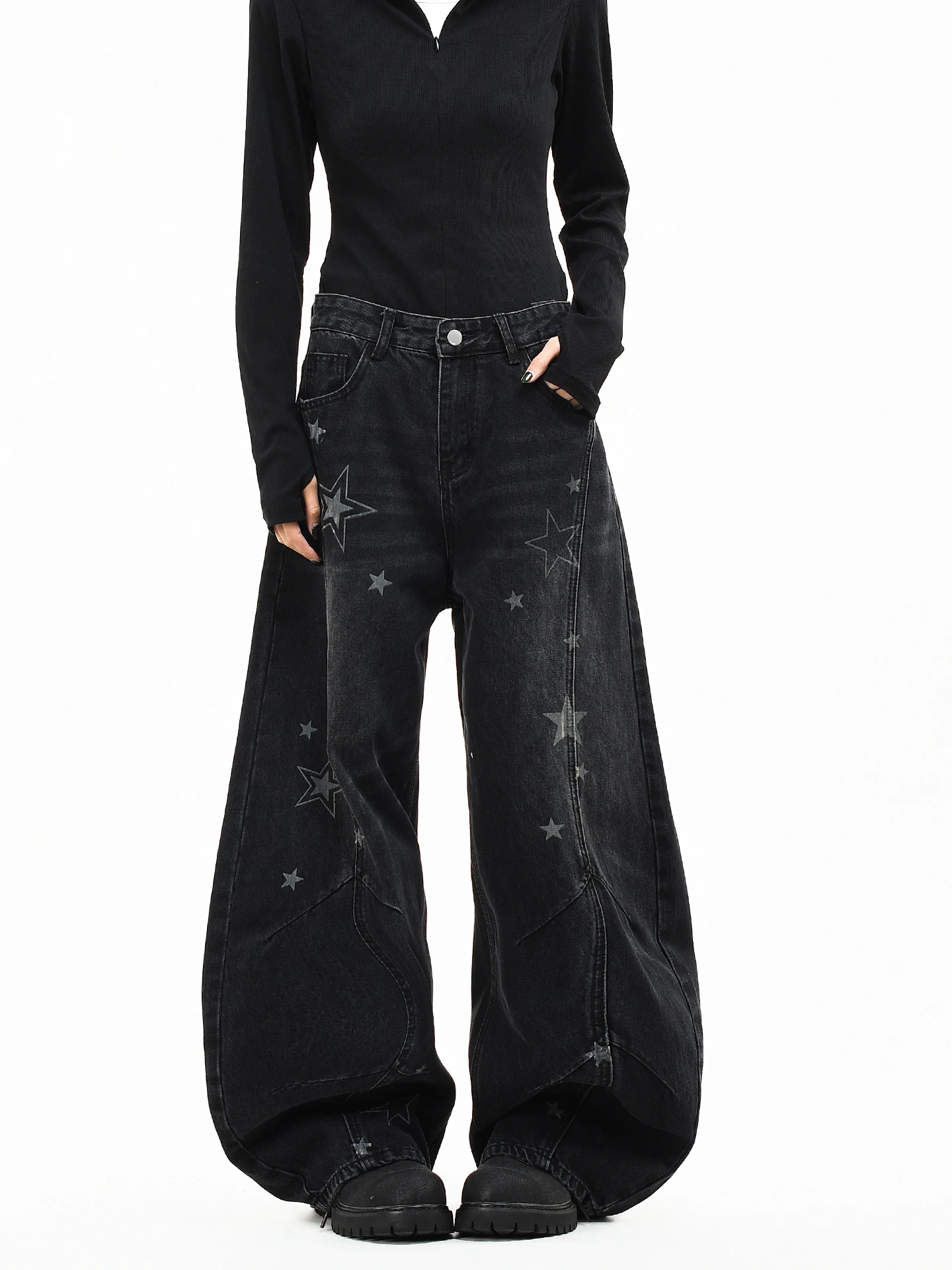 

OV Original Retro Star fiti Waed Knife Jeans Men's Loose Wide Leg Street Sle Long Trousers Casual Cotton Denim