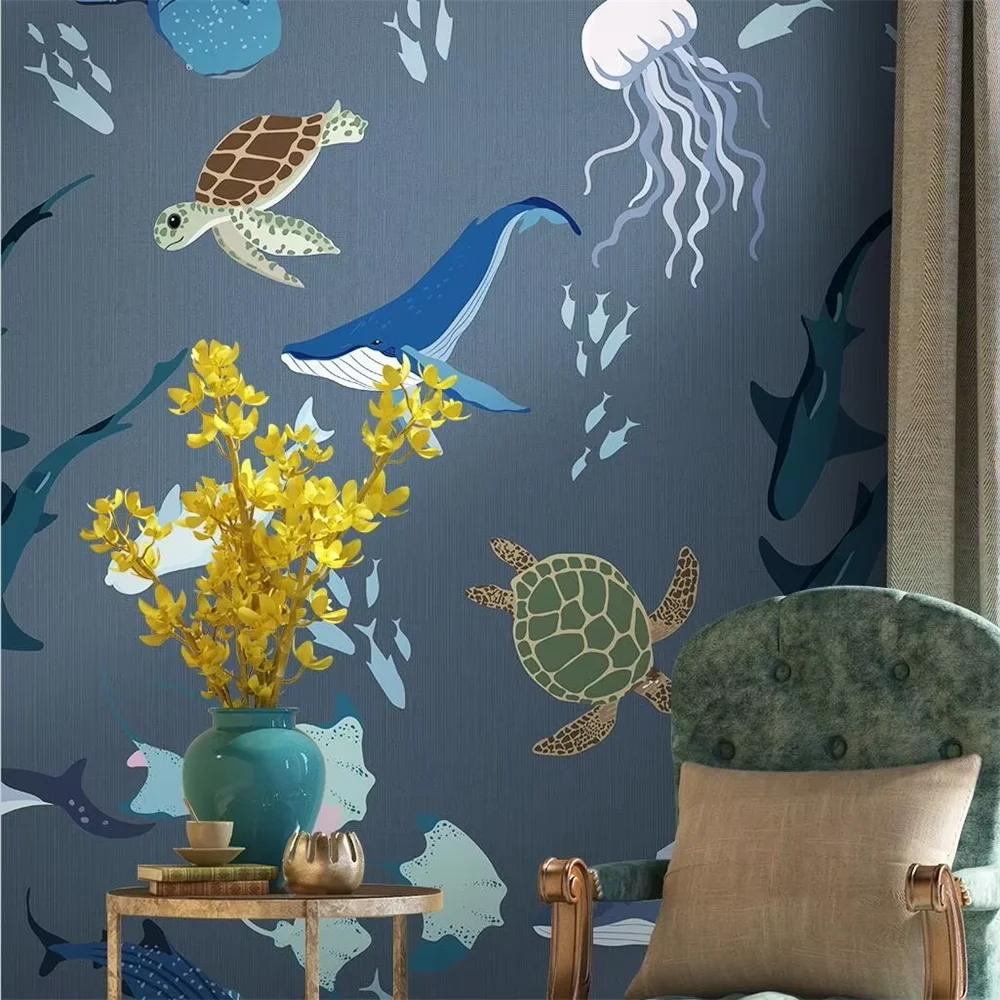Custom underwater world animal whale shark wallpaper for children's room Murals Living Room Background 3D Wall Paper home decor