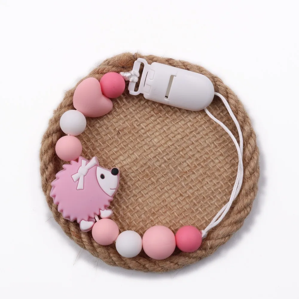 Baby Pacifier Clip Chain Hedgehog Silicone Pendant Teether Beads Holder For Infant Nipple Baby Teeth