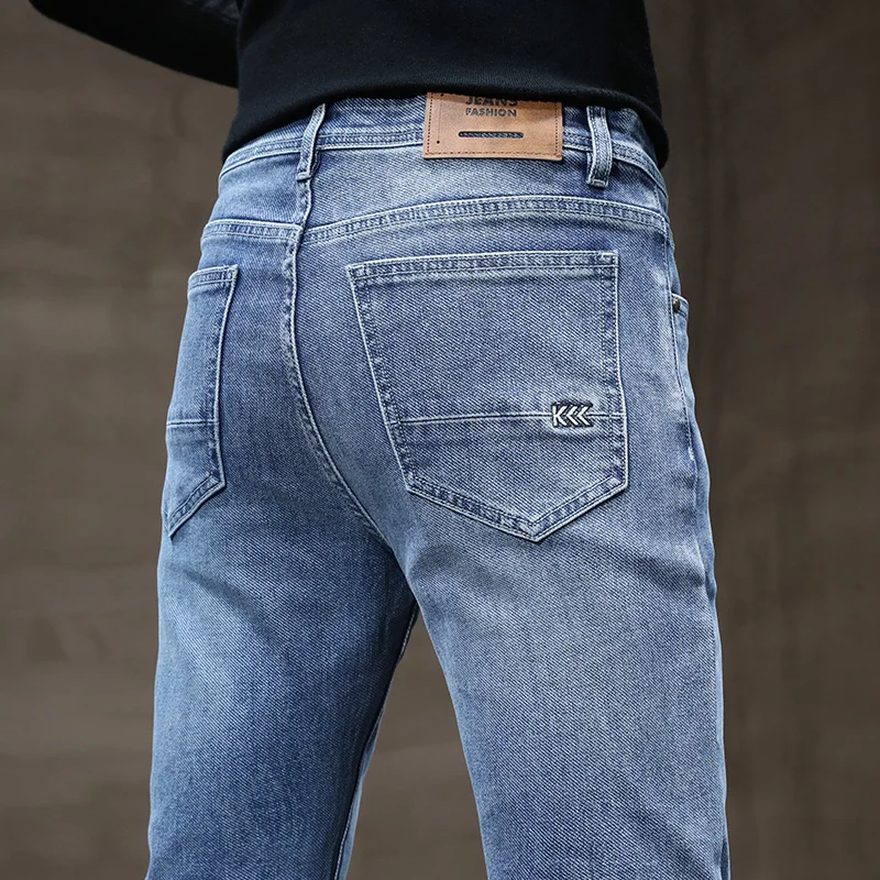 

Весенне-осенние новые мужские микроэластичные прямые джинсовые брюки с формами, приятные для кожи деловые мужские брюки разных размеров