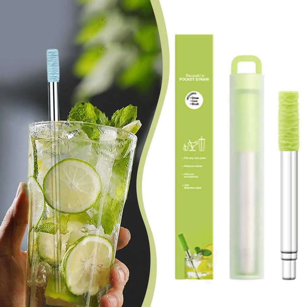 Reusable Straws 304 Stainless Steel Straws Collapsible Portable Telescopic Straw Drinking Straw With Tips Silicone Travel H1J1