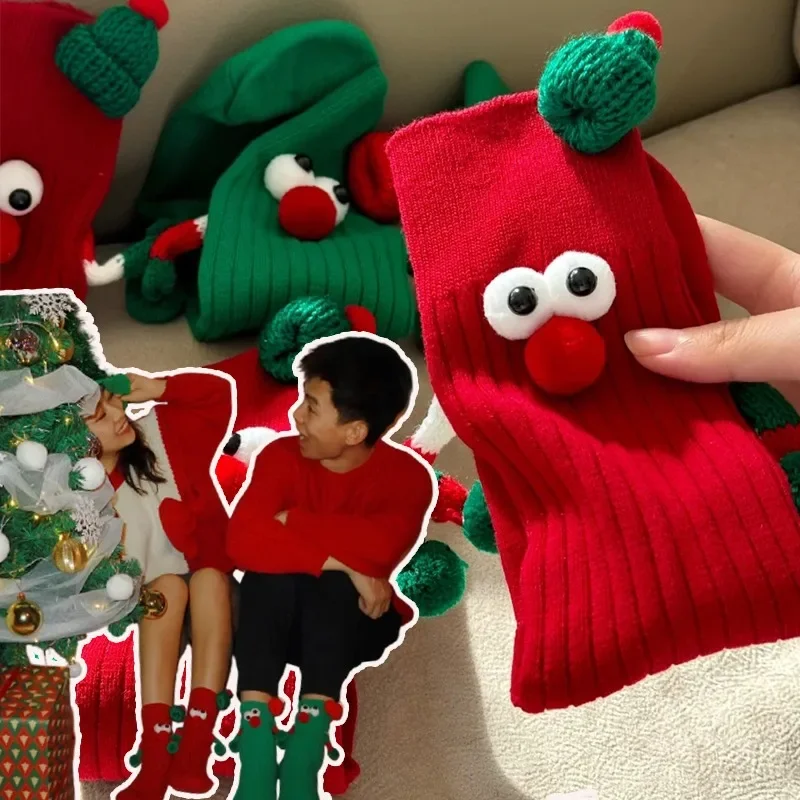 

Festive Santa Socks with 3D Scarf Hat Christmas Holiday Fun Design Stretchy Polyester Material Party Gathering Outdoor Winter