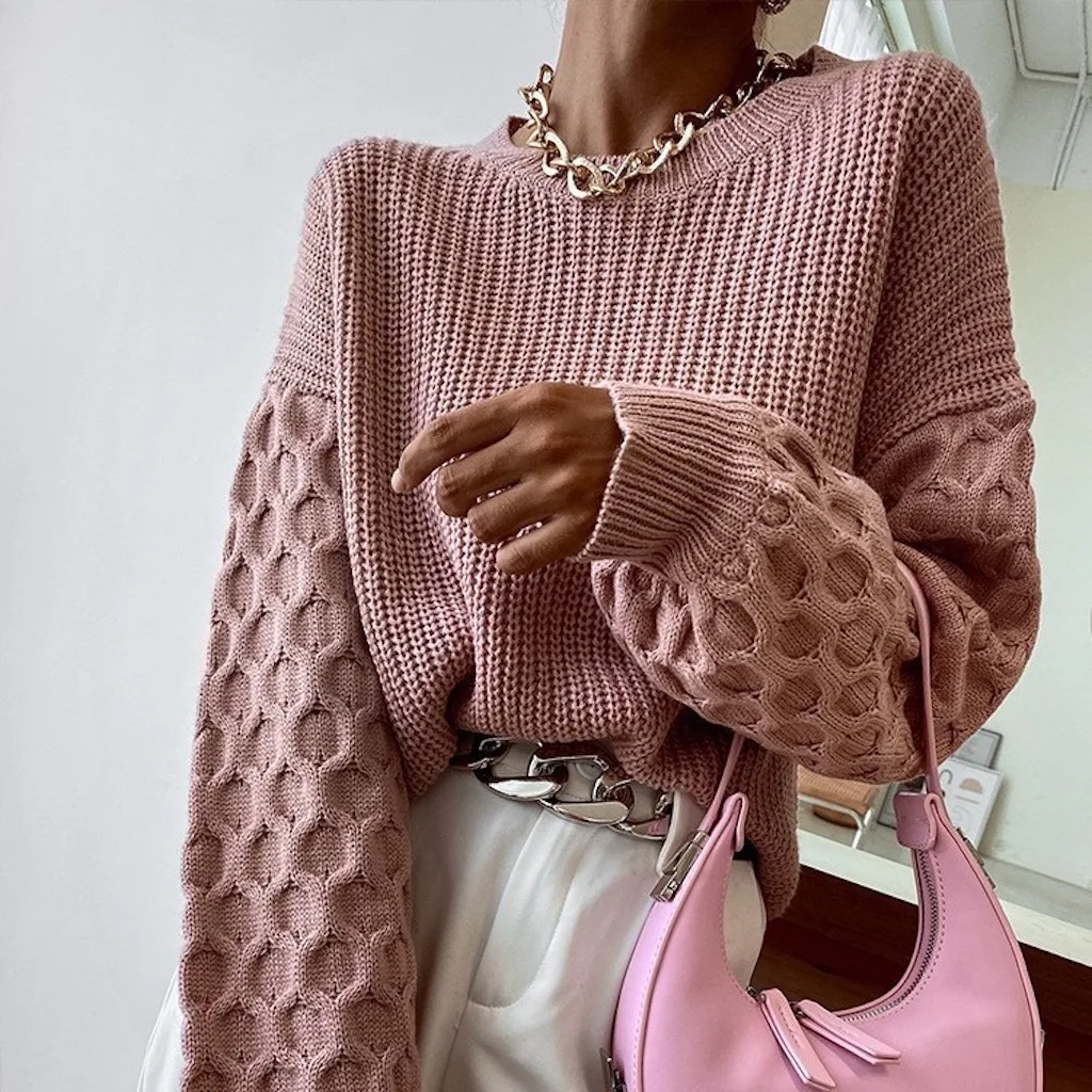 

Spring temperament commuting zipper socialite solid color cotton Pullover European American red knitted round neck sweater
