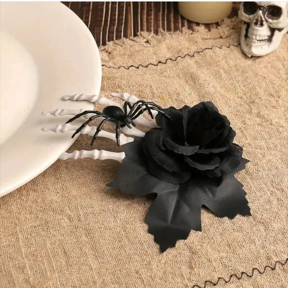 1 Stück Halloween Gothic Skeletthand Haarspange Schwarze Rose Spinnen-Haarnadel Cosplay Party Haarschmuck Horror Haaraccessoires – Detail 4