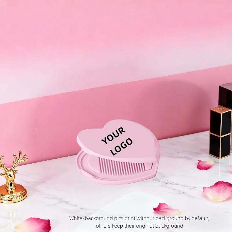【Logo Custom】50 stuks op maat gemaakte hartvormige spiegel met kam compatibele make-upspiegel, op maat gemaakte groothandel in kammen