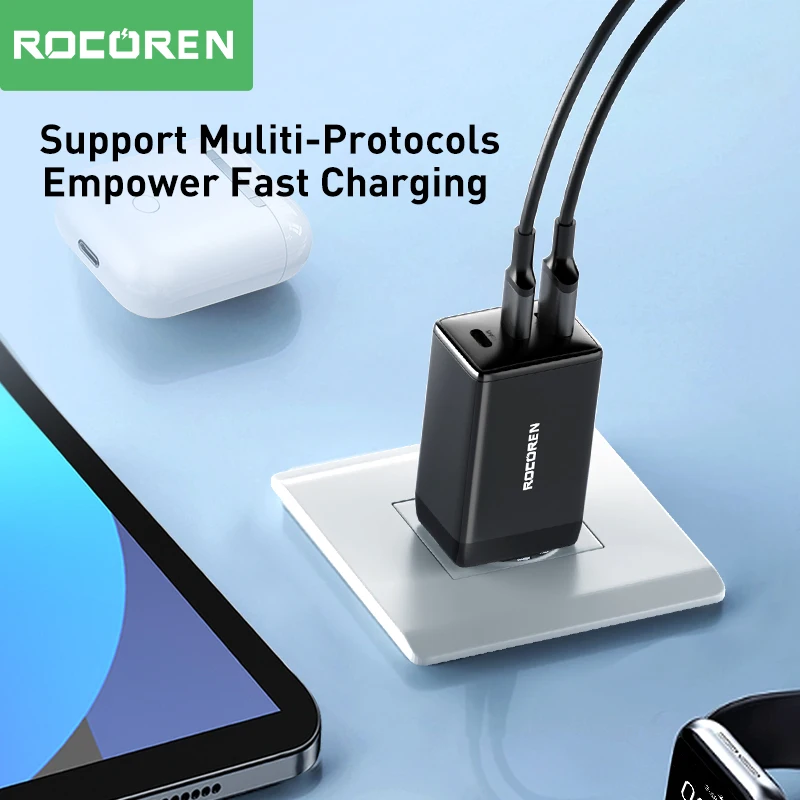 Rocoren 65W GaN USB Type C Charger Quick Charge PD 3.0 USBC Fast Charging USB Charger For iPhone 15 14 Pro Samsung Xiaomi Laptop