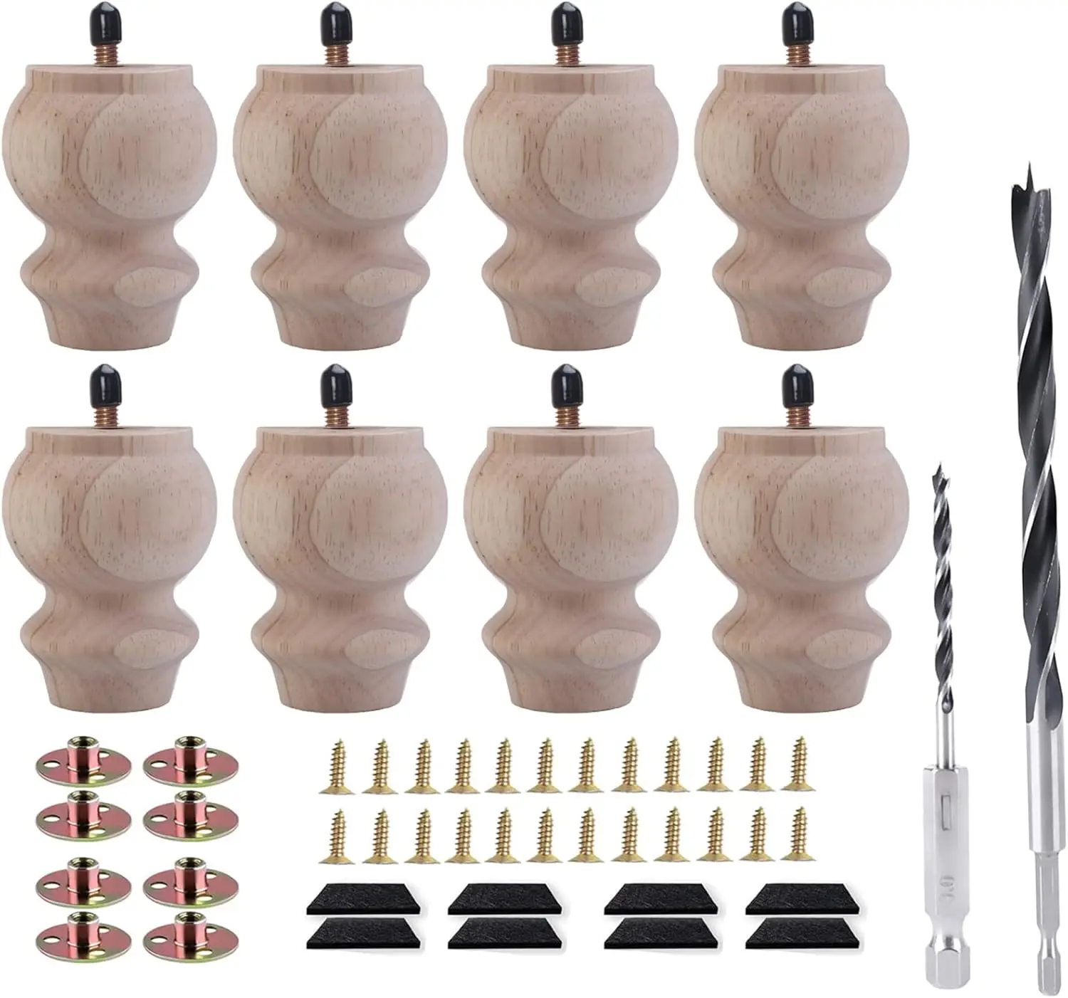 

3 Inch Wooden Unfinished Bun Feet for Dresser Legs Couch Sofa Cabinet Ottoman DIY Replacement Wood Furniture Legs Set of 8 M8 Bo