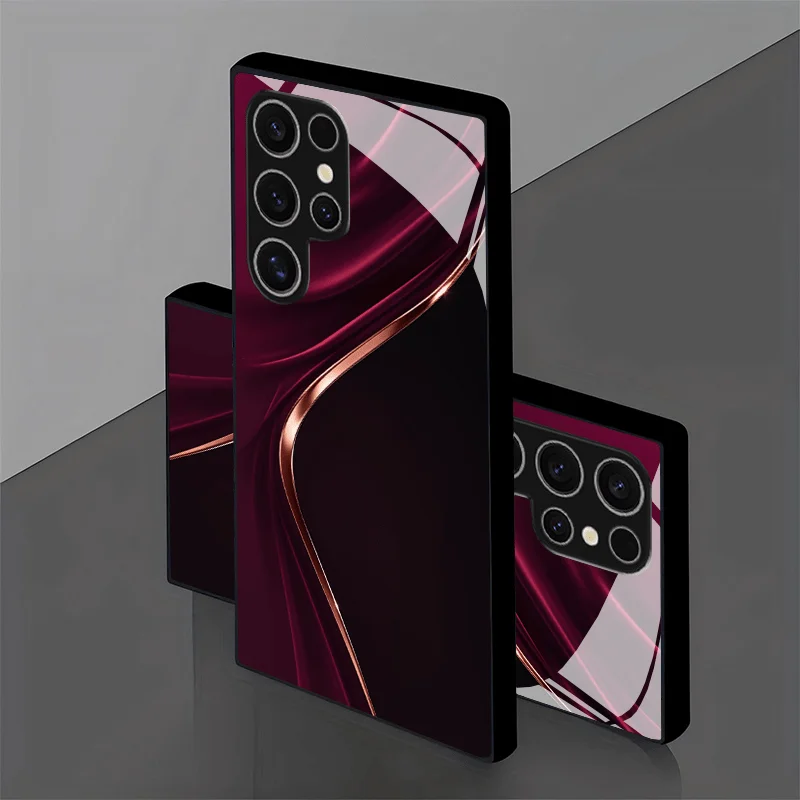 Red wine with gold edges simple pattern TPU glass phone case, suitable for Samsung S26/S25/S24/S23/S22/S21/S20 and other models