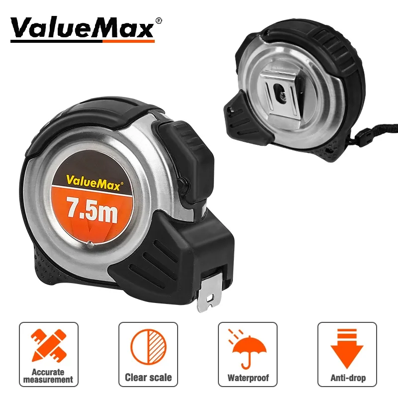 

ValueMax Measuring Tape 7.5M Steel Metric Tape Ruler Distance Measurement Auto-Lock Retractable Measuring Tool