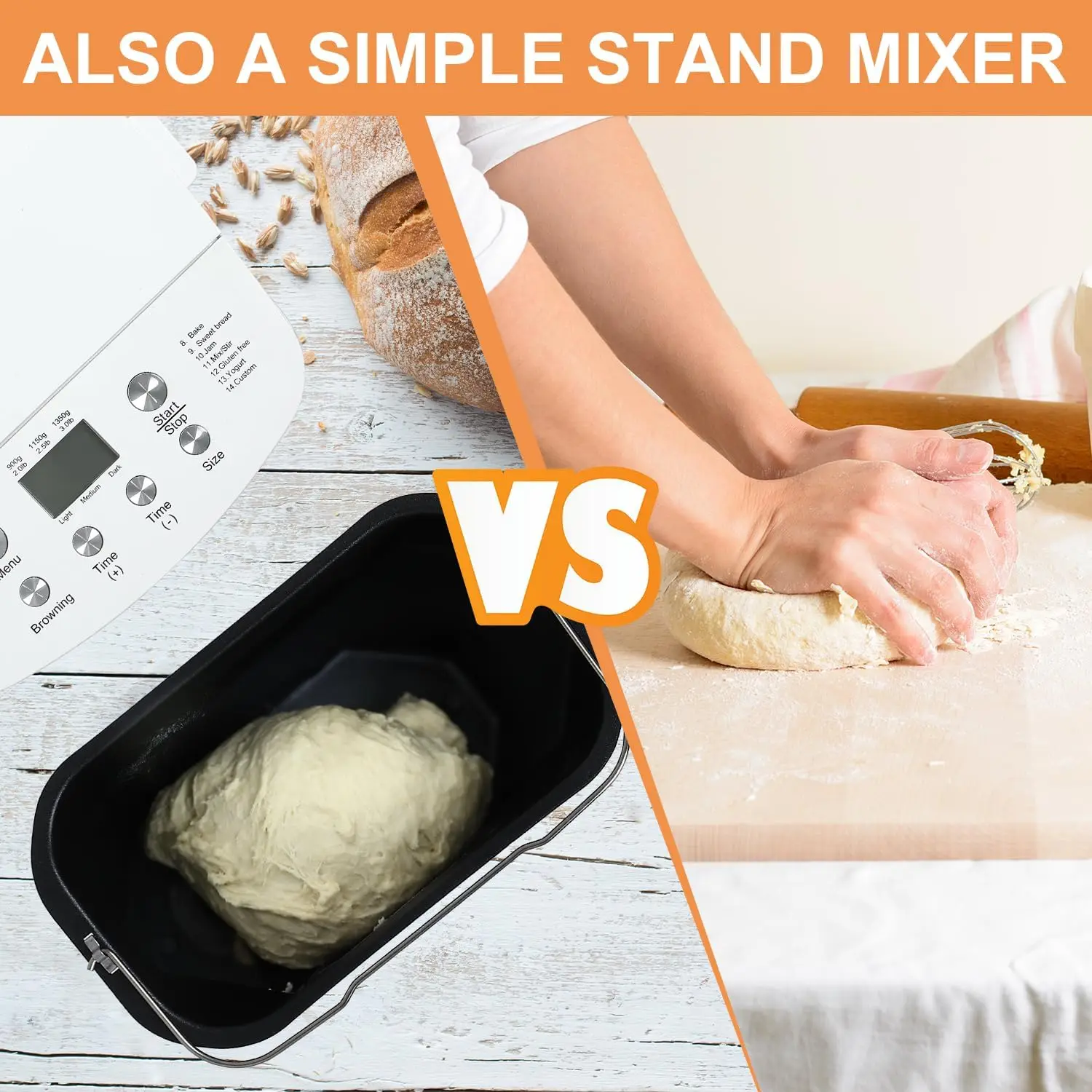 ماكينة خبز رغيف أوتوماتيكية 2.5 رطل 2 رطل مع موزع فواكه وجوز 14 في 1 برنامج صانع الخبز المزدوج المجداف