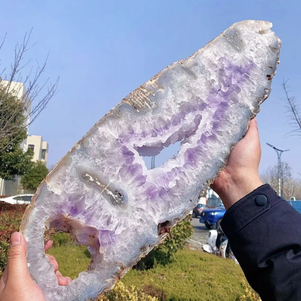 

Natural Pink Amethyst Crystal Mineral Specimen Polished Quartz Slab Rock Home Decoration Gift Energy