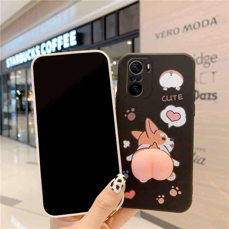 Phone Case For Xiaomi Redmi Note 10 10s 10T 11 11T 5 6 7 8 8T 9 Pro Max 9s 9T 5G Cute Cartoon Peach Corgi Dog 3D Buttocks Cover