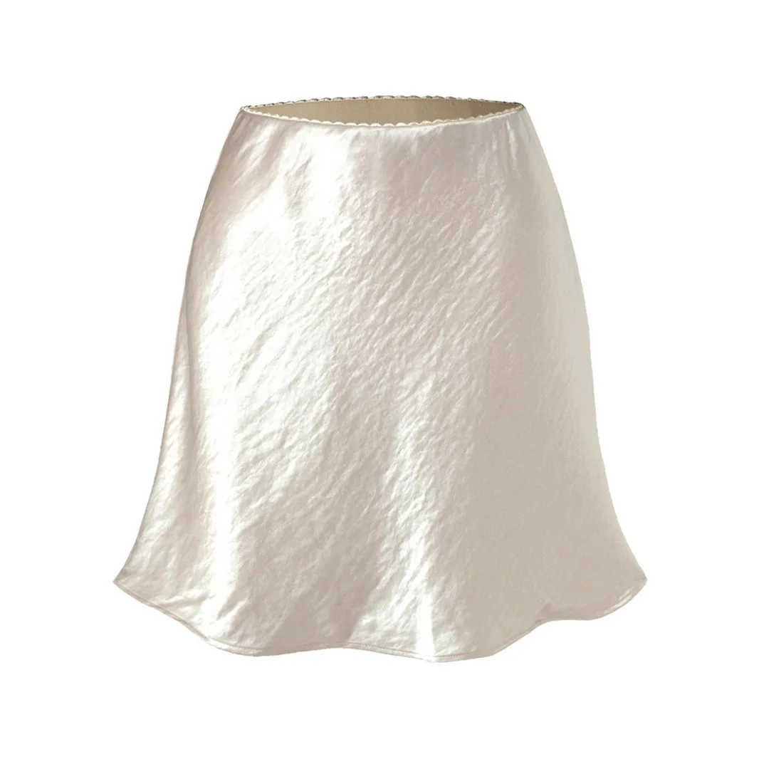 New In 2025 Women's Summer Solid Color Textural Satin Skirt Female Streetwear Elegant High Waist Casual Sexy A-line Faldas Short