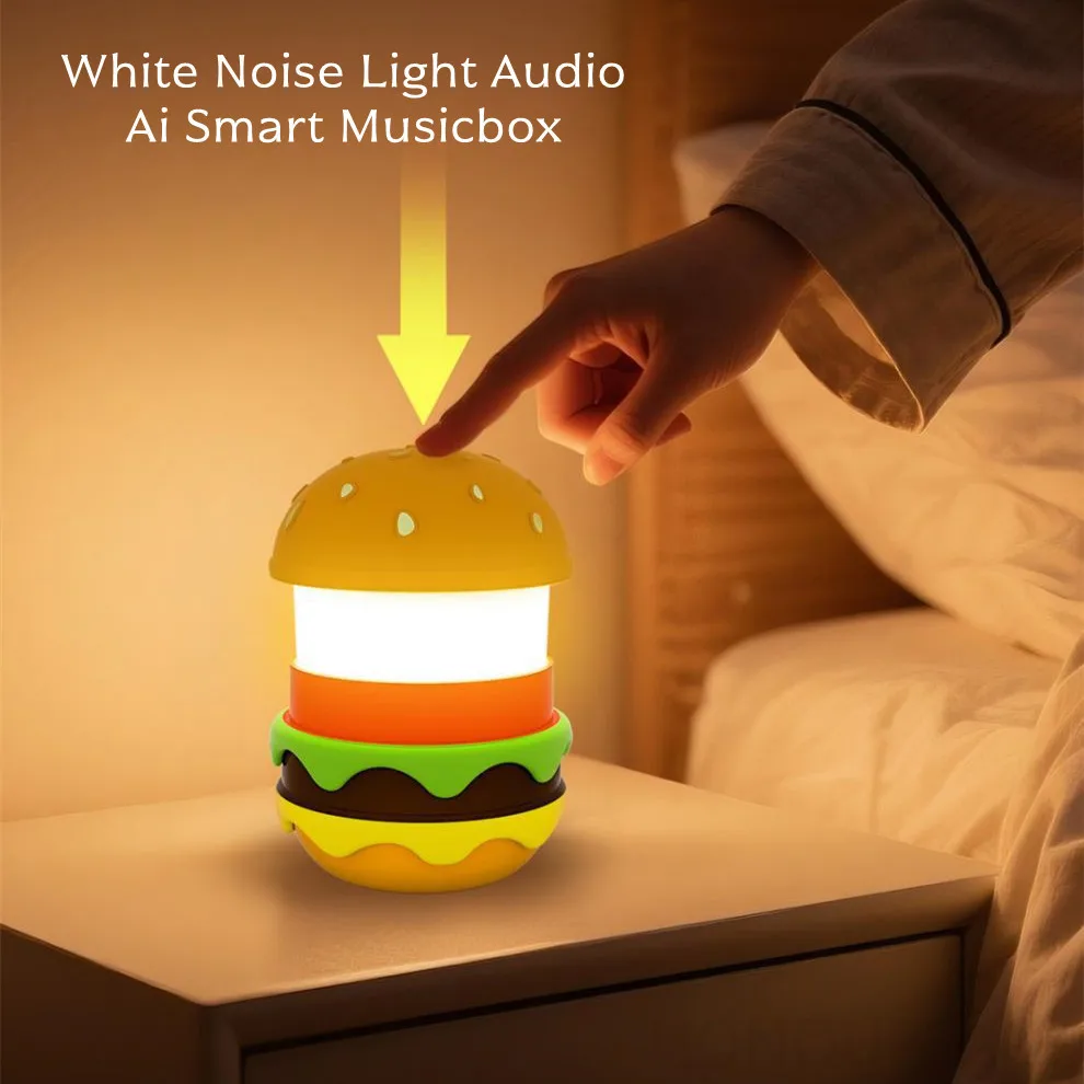 Ai Smart Musicbox غرفة نوم الطفل الأبيض الضوضاء الجدول مصباح LED ضوء الليل شكل همبرغر الإبداعية سمّاعات بلوتوث ضوء السمعات #4
