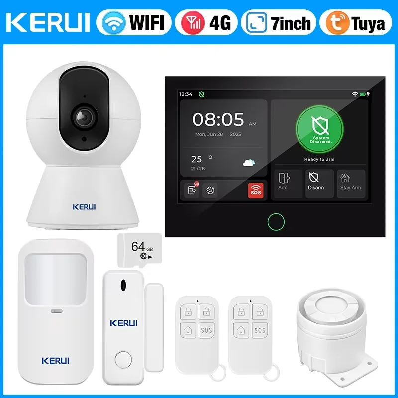 KERUI 7 Inch Touch Screen Home Alarm System WiFi+ 4G Alarm Security System for Home with Siren G70 Motion Sensor Tuya Smart App