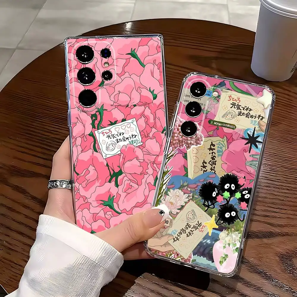 

S-Spiriteds Flower A-Away Phone Case Silicone For Samsung S30,23,21,22,20 FE lite,S10,9,PIus Note20ultra Soft Transparent