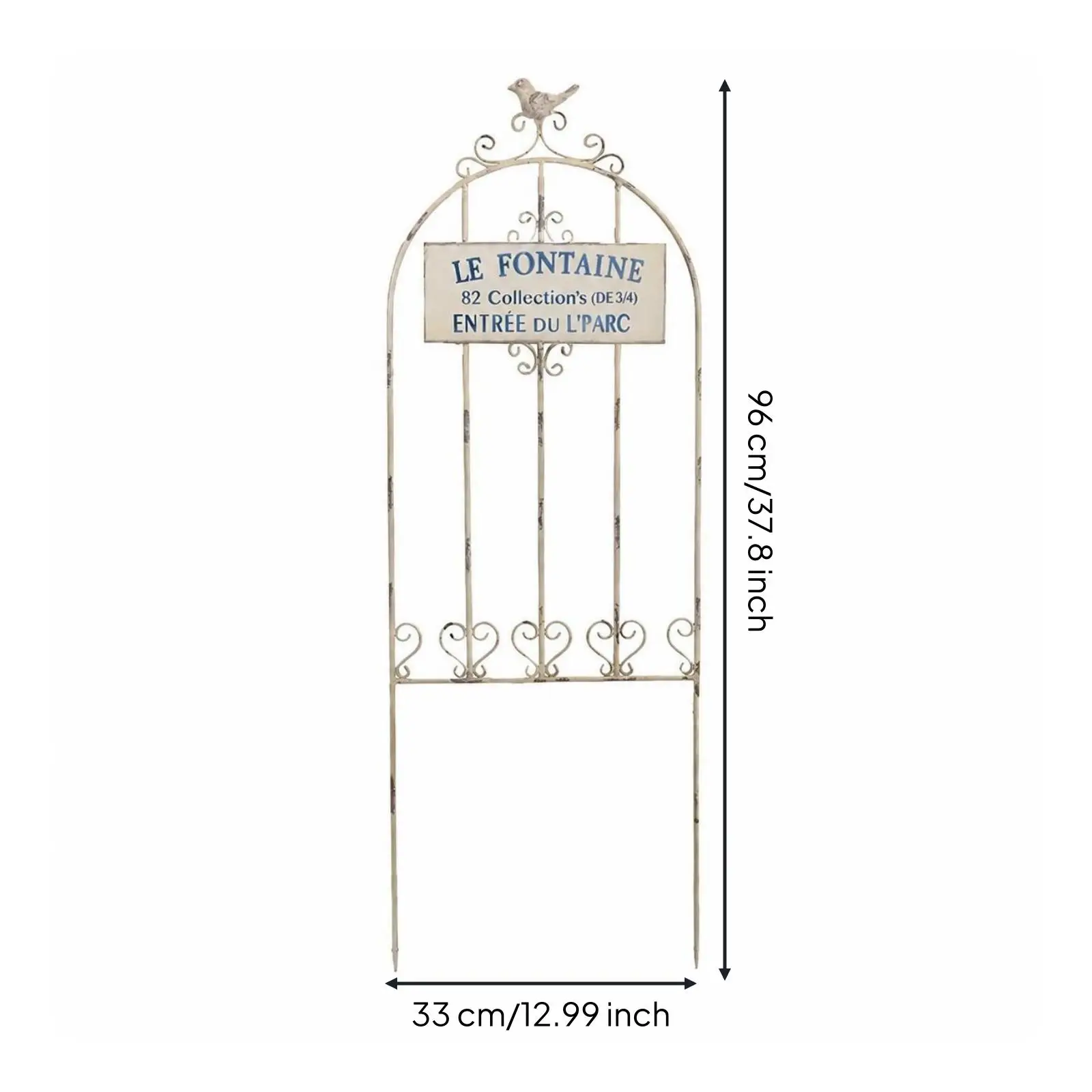 Metal Arch Trellis Fence for Climbing Plants Outdoor Garden Decorative Wrought Iron Garden Gate Panel with Bird Ornament
