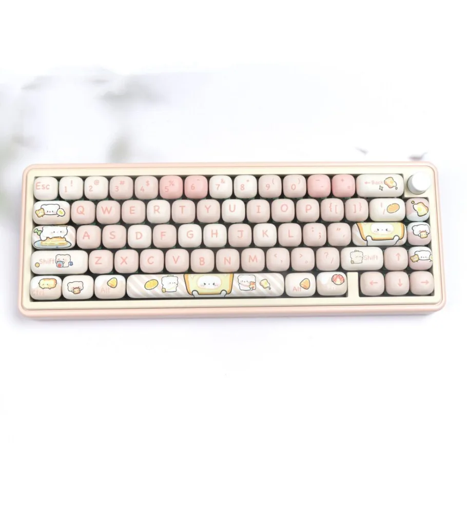 Girls cute little steamed bread keycap high value PBT hot sublimation creative bread bear mechanical keyboard hat full set
