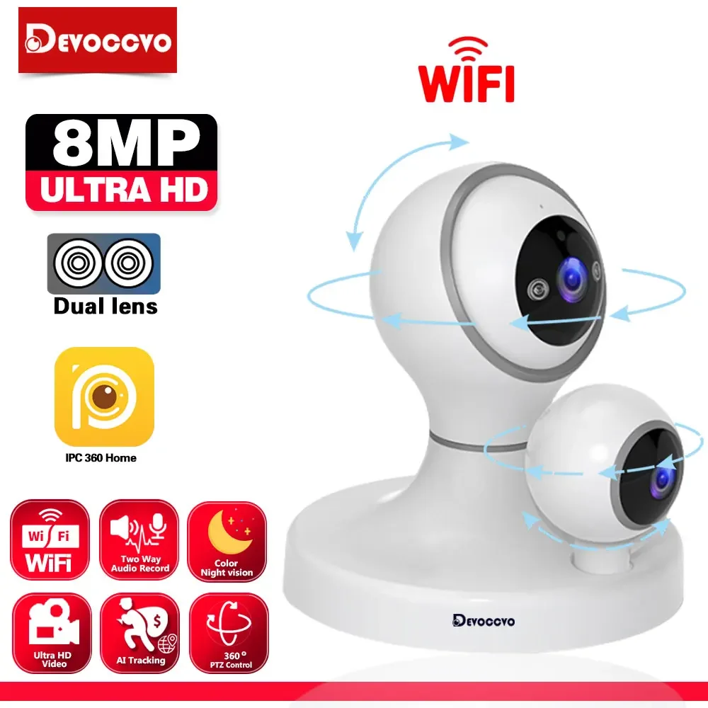 

4K Mini WiFi CCTV Surveillance Camera Dual Lens 8MP Auto Tracking Wireless PTZ Security Baby Monitor Camera 8MP Two Way Audio